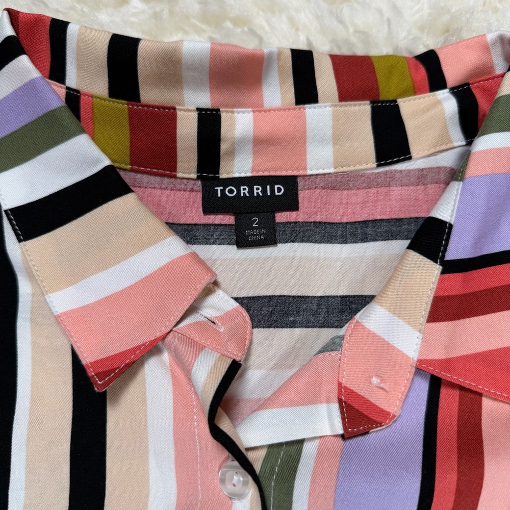 Torrid Multicolor Striped Button Down Stretch Cha… - image 6
